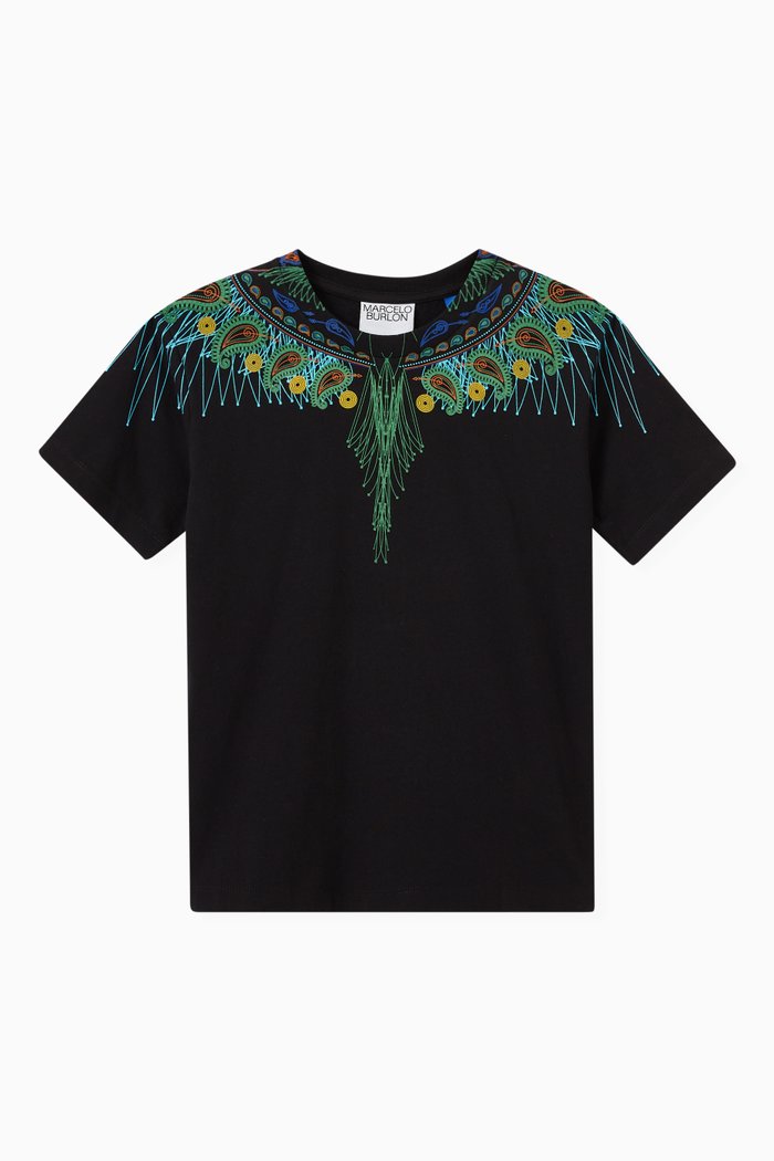 

Wing Pattern T-Shirt in Jersey, Black
