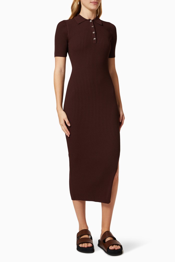 

The Run Free Polo Dress in Rib-knit, Brown