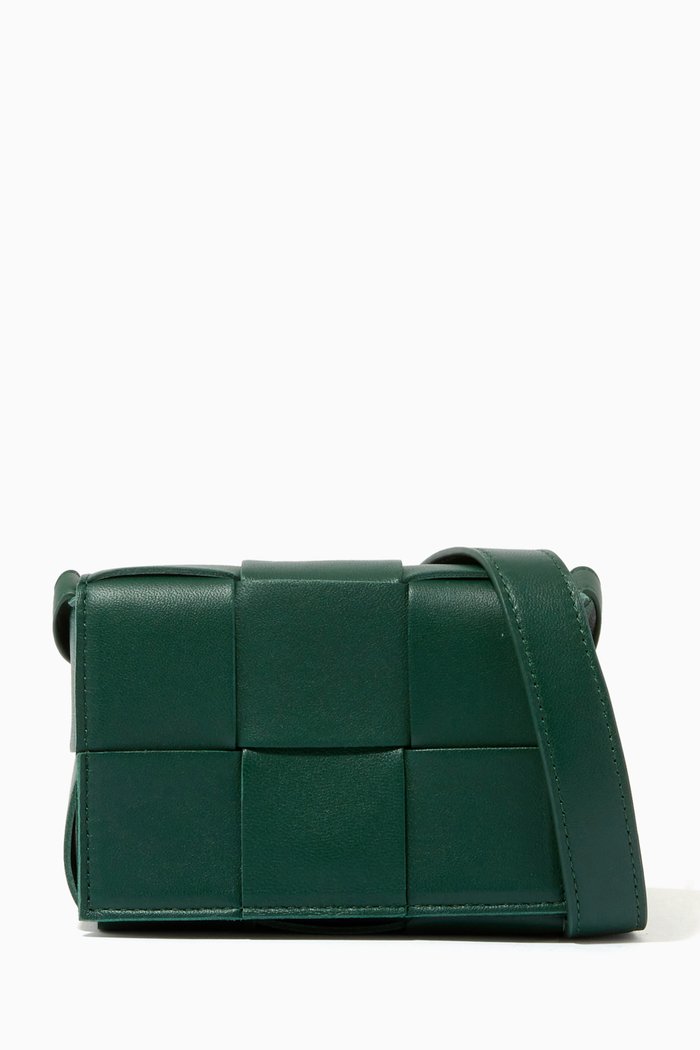 

Mini Cassette Crossbody Bag in Intreccio, Green