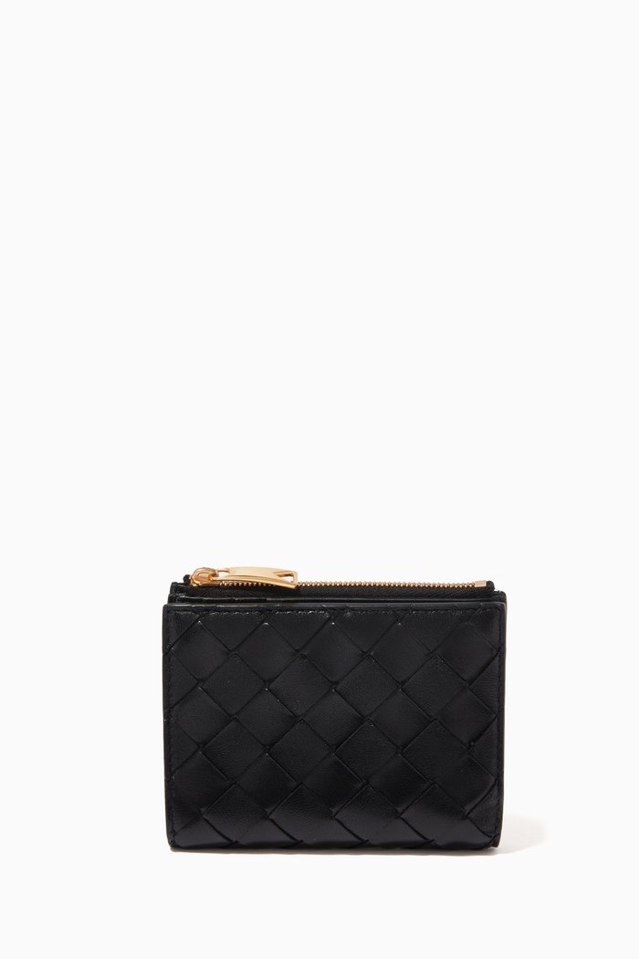 Mini Bi-fold Wallet in Intrecciato Nappa, Black
