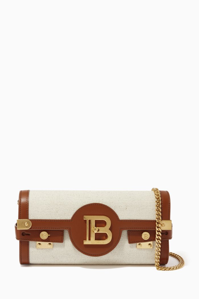 

B-Buzz 23 Clutch Bag in Canvas & Leather, Brown