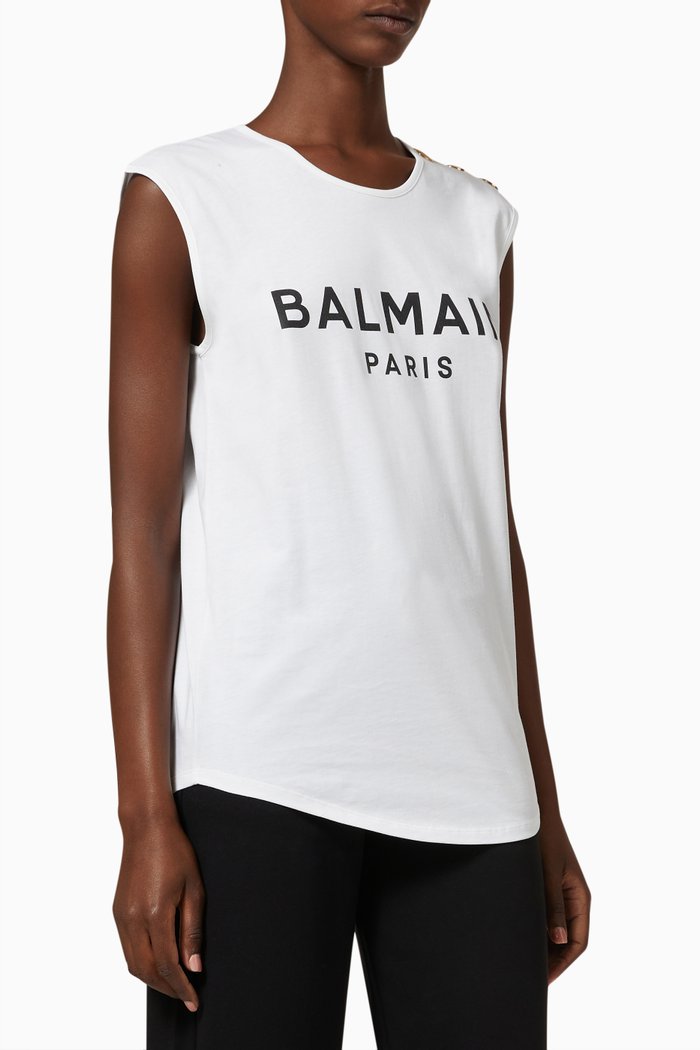 

Balmain Buttoned Tank Top in Cotton Jersey, White
