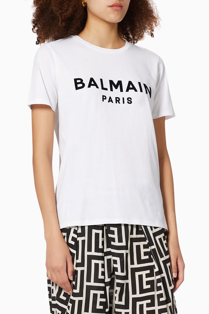 Balmain Logo T-shirt in Cotton Jersey, White