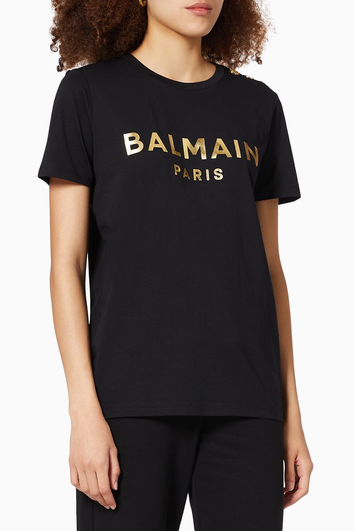 

Balmain Buttoned T-shirt in Cotton Jersey, Black