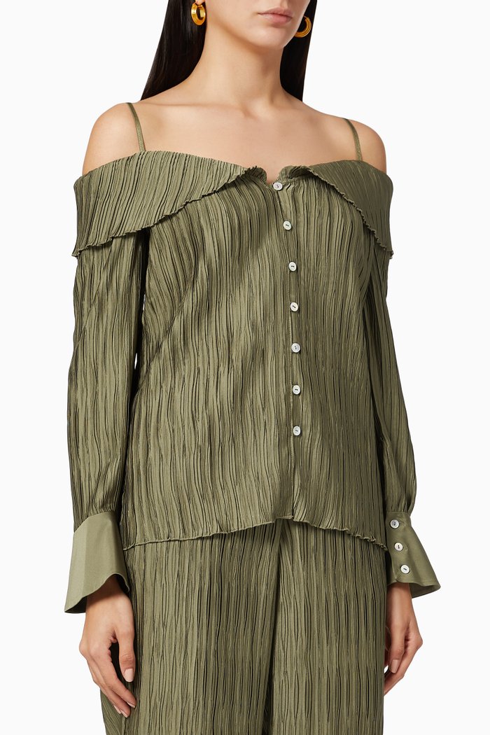 Mariah Pleated Top in Satin, Brown