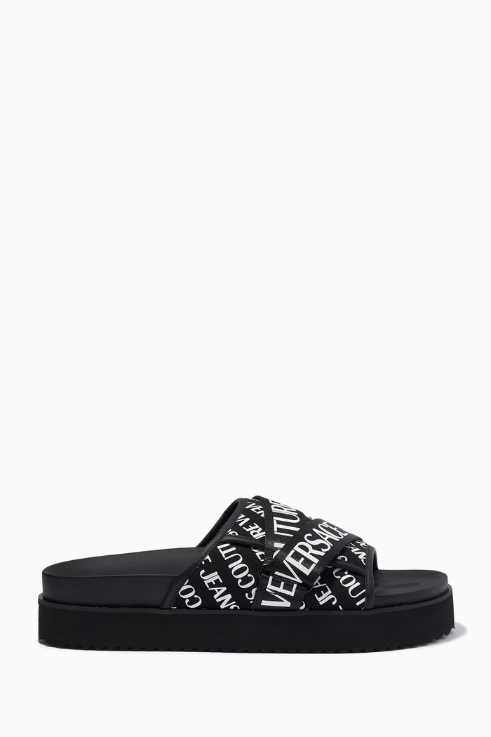 

Logo Tape Slide Sandals in Rubber, Black