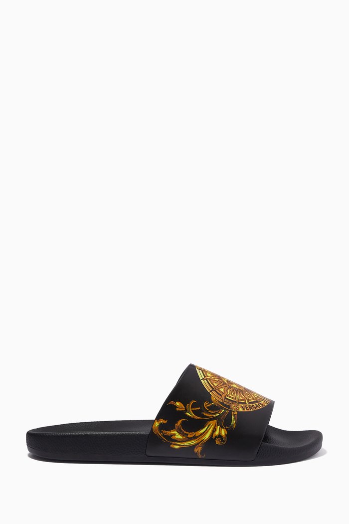 

Baroque Logo Slide Sandals in Rubber, Black
