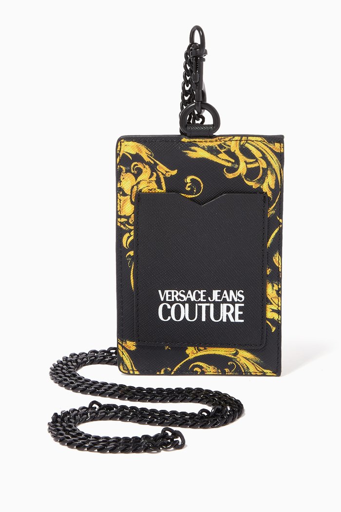 

Baroque Logo Card Holder in Leather, Black