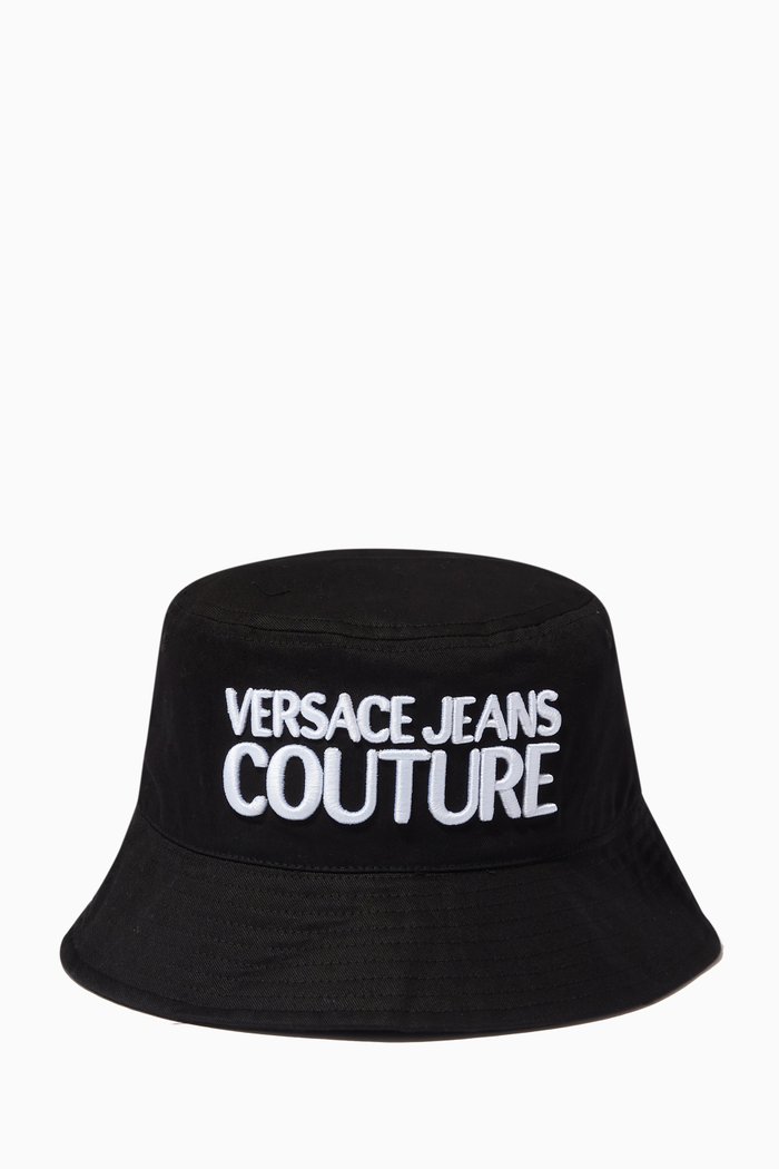 

Institutional Logo Embroidered Bucket Hat in Cotton, Black
