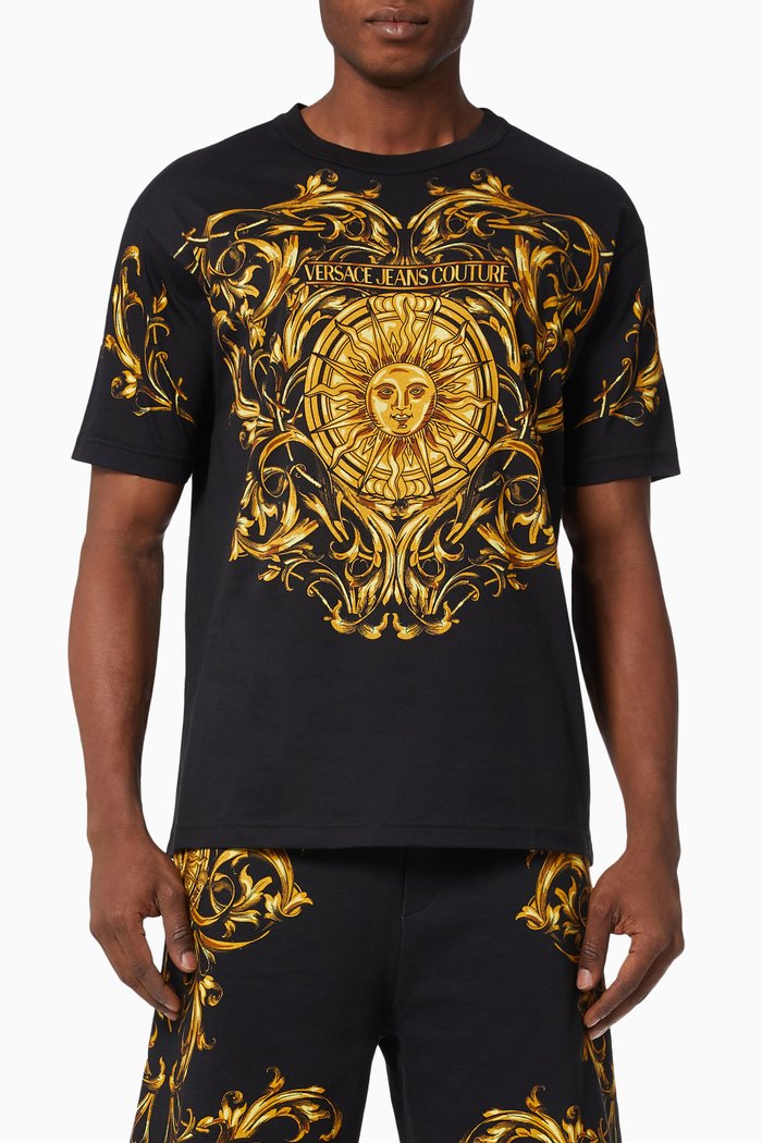 

Baroque Sun Print T-shirt in Cotton Jersey, Black