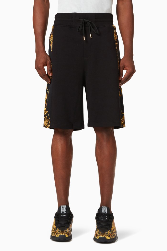

Baroque Print Shorts in Fleece, Black