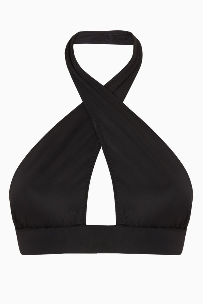 

Cross Halter Bikini Top in Nylon Lycra, Black