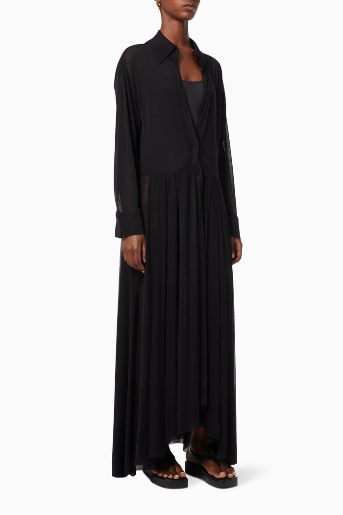 

NK Shirt Flared Dress in Semi-sheer Gauze, Black