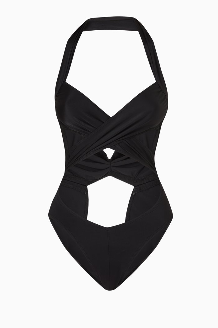 

Halter Cross Mio Swimsuit in Nylon Lycra, Black