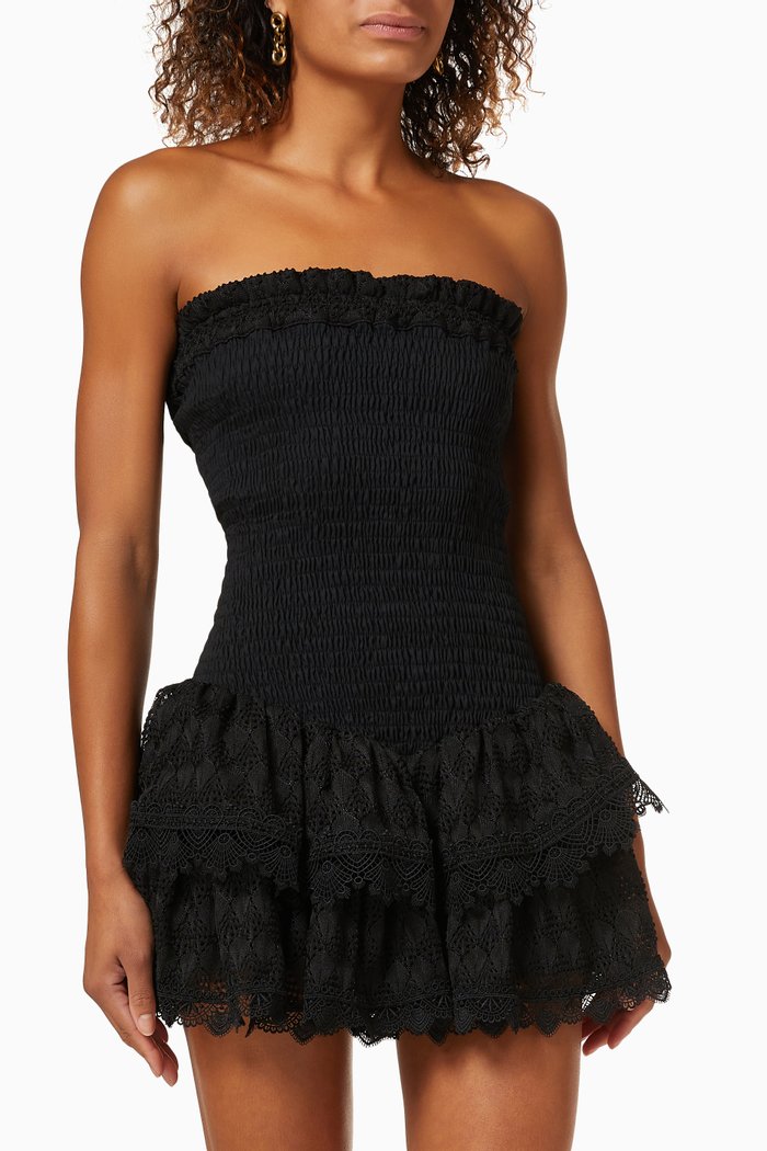 

Tulipanes Mini Dress in Shirred Cotton, Black