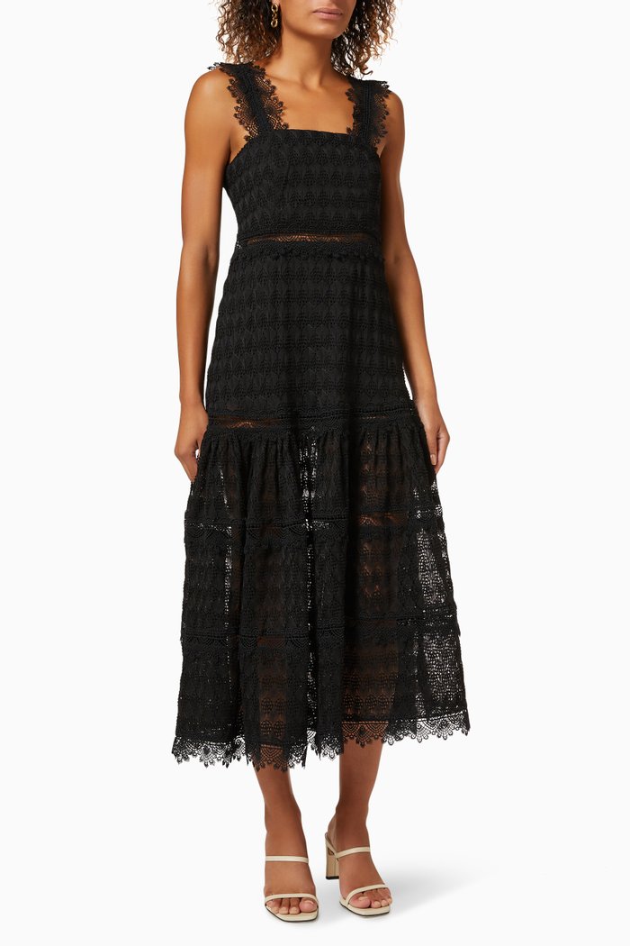 

Amapola Midi Dress in Lace Knit, Black