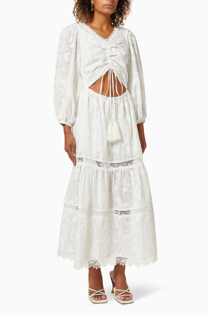 

Emanuelle Dress in Embroidered Cotton, White