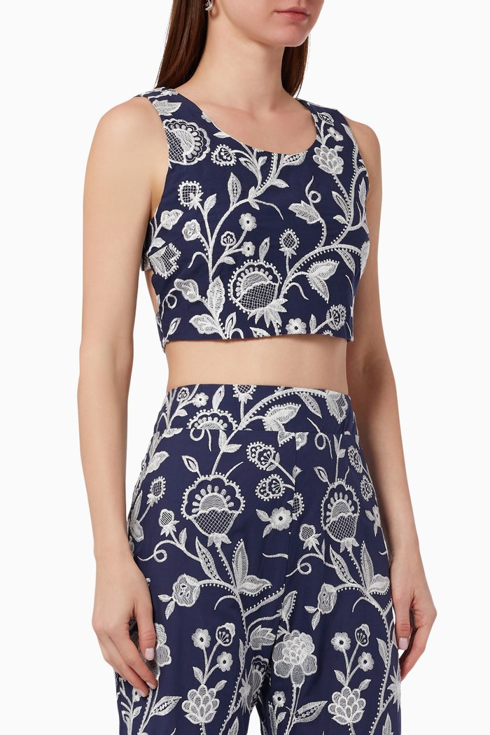 

Bouquet Crop Top in Embroidered Cotton, Blue