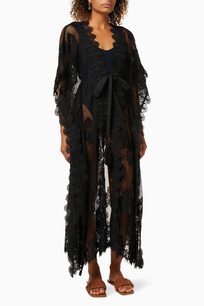 

Regatta Maxi Kimono in Palmier Leaf Lace, Black