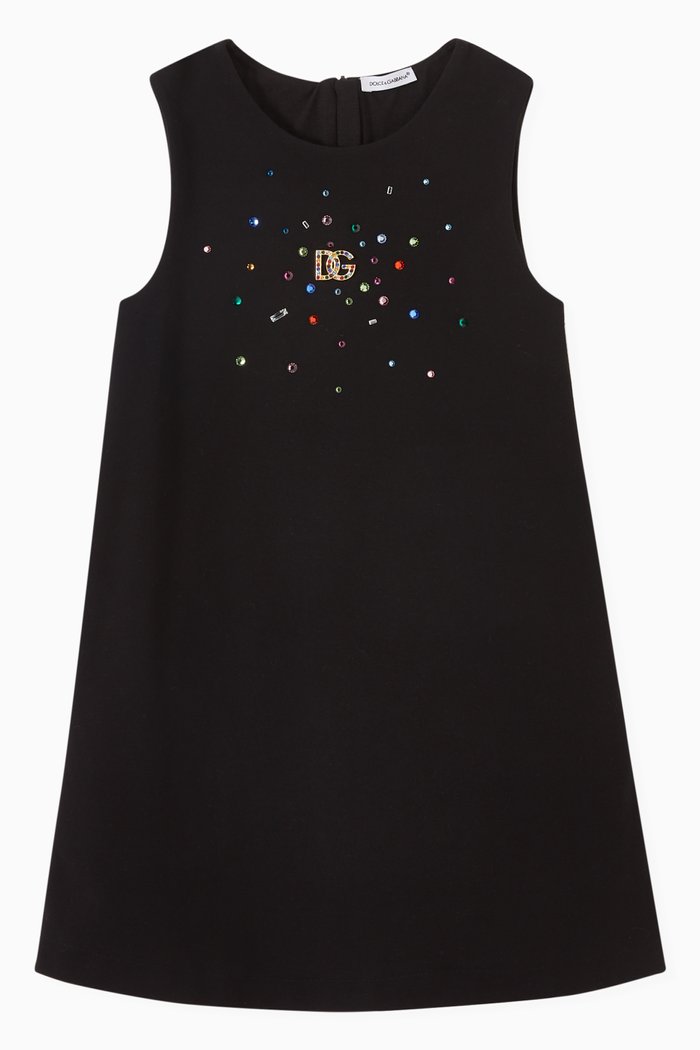 DG Interlock Embellished Dress in Viscose, Black
