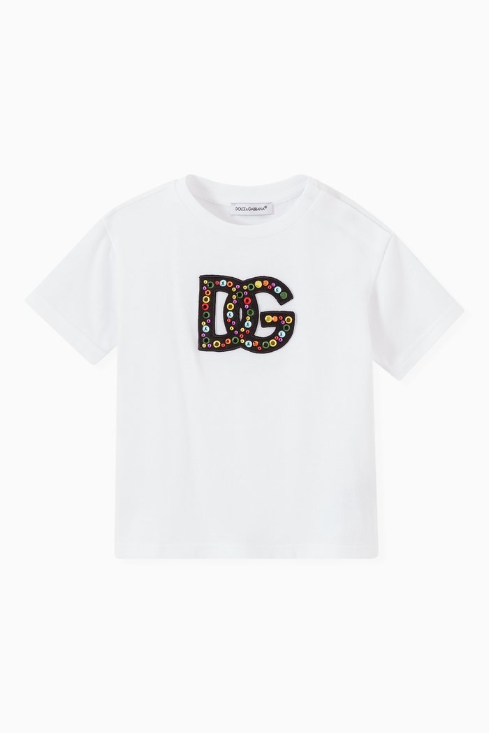 DG Interlock Embellished Patch T-shirt in Cotton, White