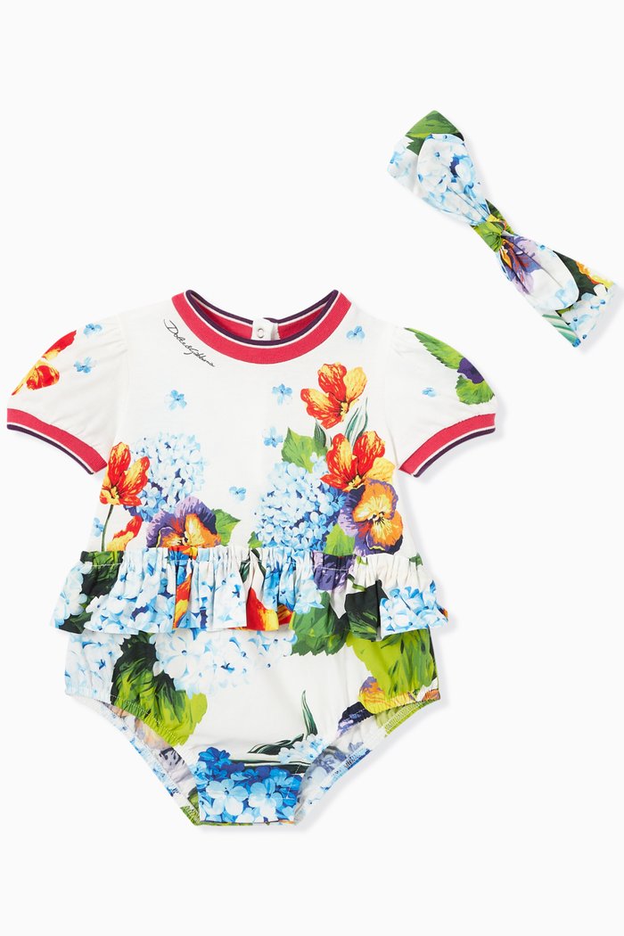 Renaissance Floral Bodysuit and Headband Set, Multicolour