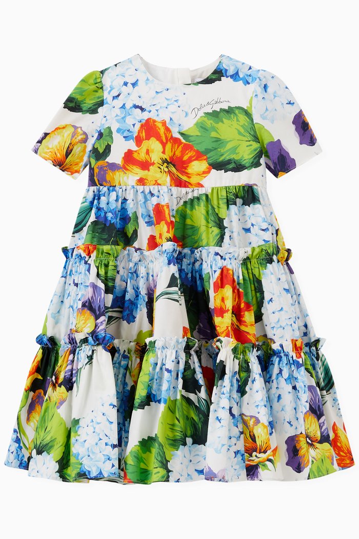 

Hydrangea Print Dress in Cotton Poplin, Multicolour