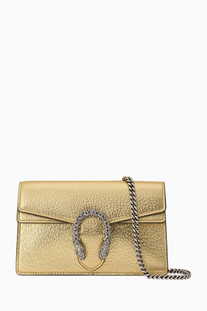 

Dionysus Super Mini Bag in Lamé Leather, Gold