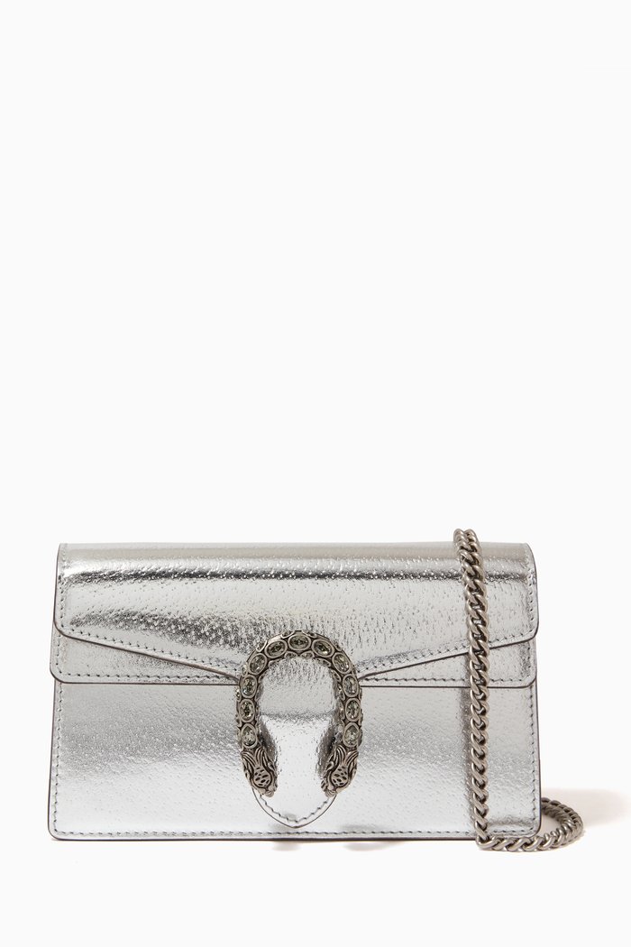 

Dionysus Super Mini Bag in Lamé Leather, Silver