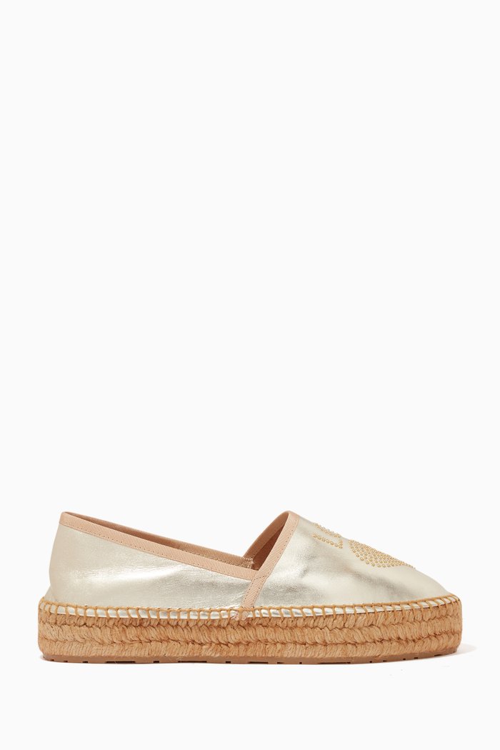 

MOSCHINO Heart Espadrilles in Metallic Leather, Gold