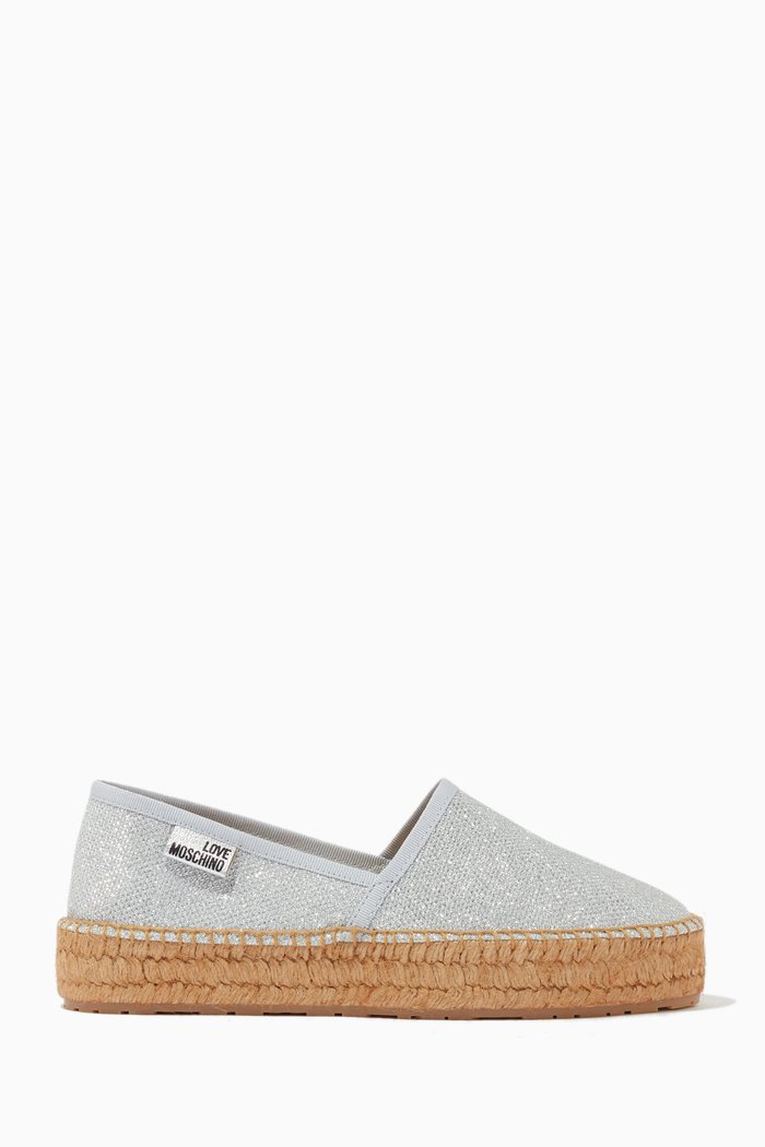 

LOVE MOSCHINO Tag Espadrilles in Glitter Fabric, Silver