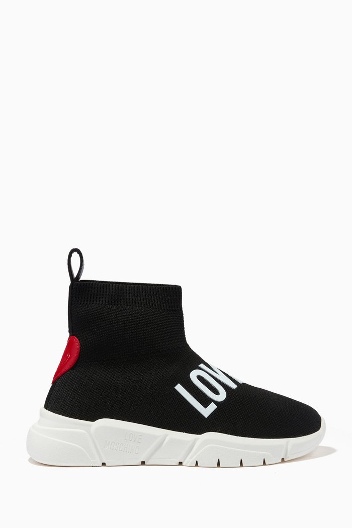 

Sock Sneakers in Logo Knit, Black
