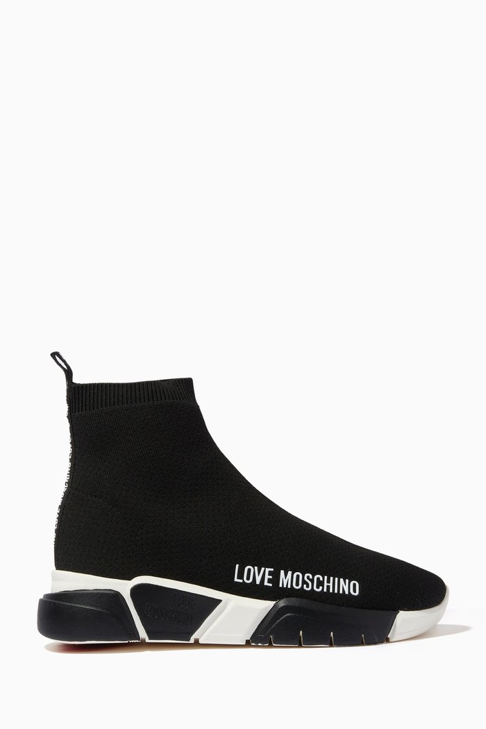 

Sock Sneakers in Logo Knit, Black