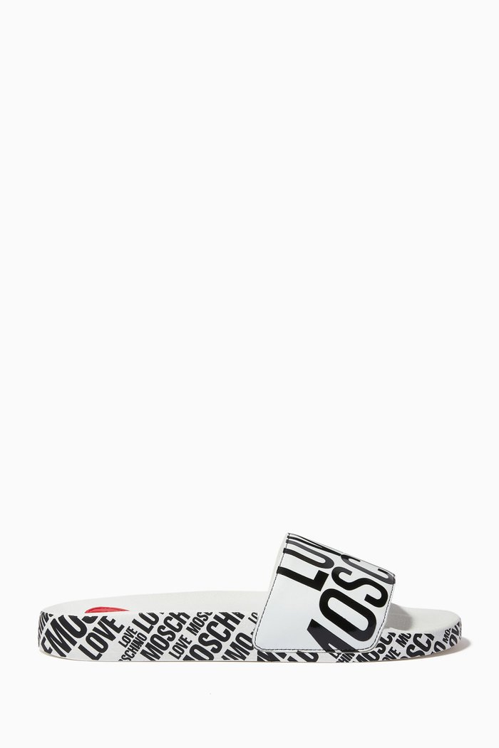 

All-over Logo Pool Slides in Rubber, White