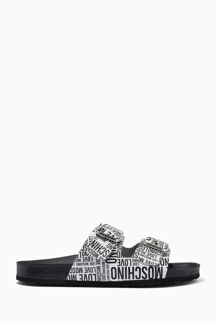 

Slide Sandals in All-over Logo Leather, White