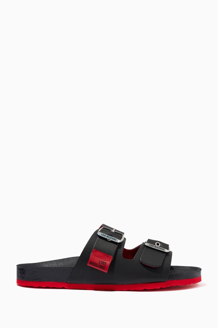 

Slide Sandals in Leather, Black