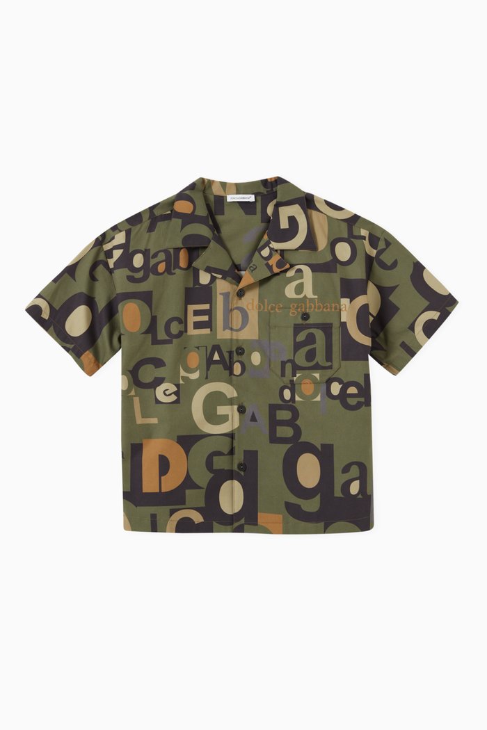 

Logo Print Camouflage Shirt in Cotton, Green