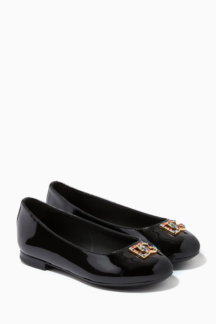 

Crystal DG Logo Ballet Flats in Patent Leather, Black