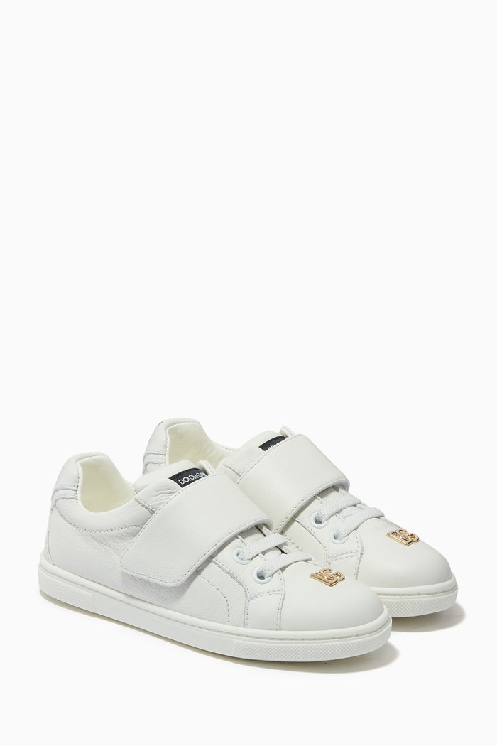 

Metal DG Embellishment Lace-up Sneakers in Leather, White