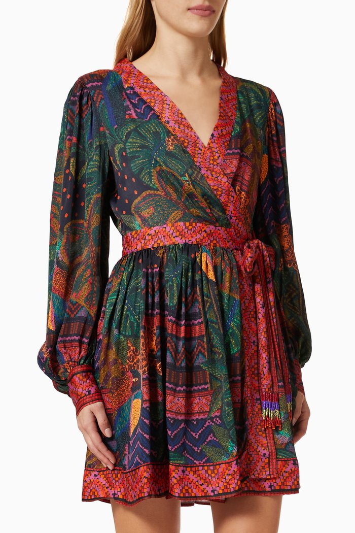 

Forest Tapestry Wrap Mini Dress, Green