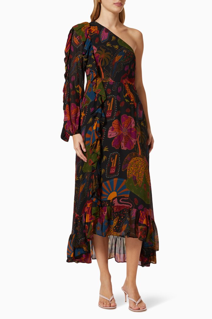 

Crazy Mix One Shoulder Midi Dress in Viscose, Multicolour