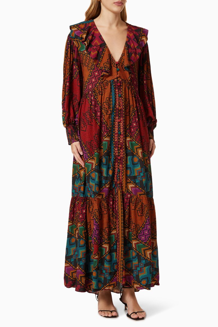 

Yawanawa Stripes Maxi Dress in Viscose, Red