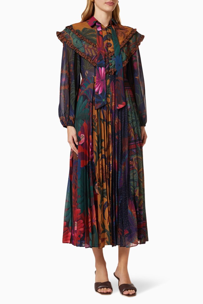 Mixed Prints Pleated Maxi Dress, Multicolour