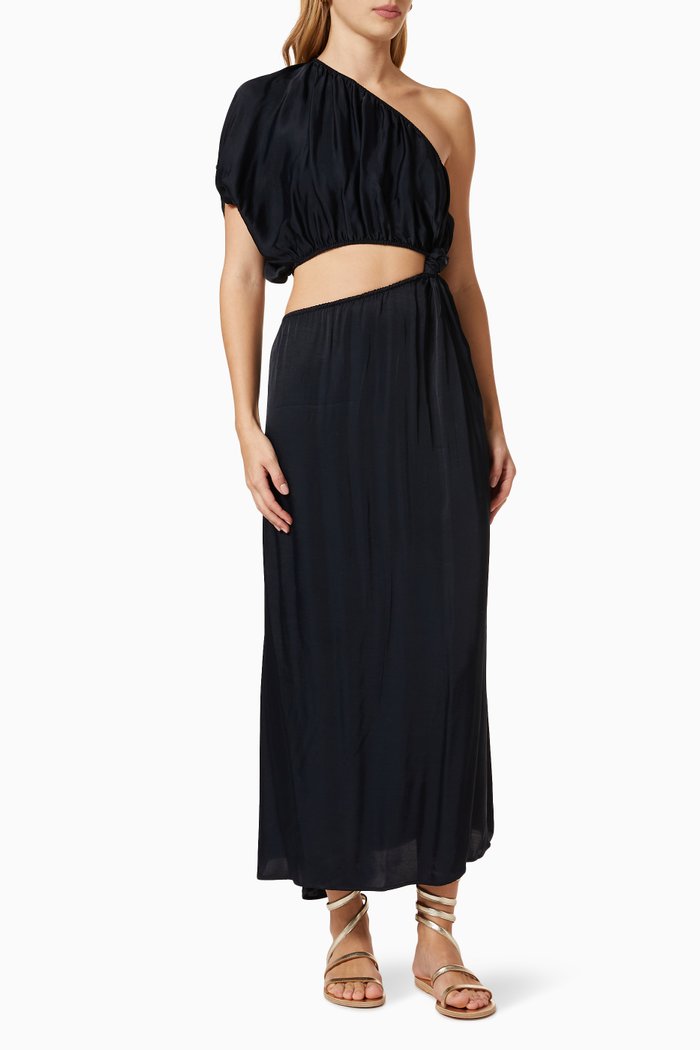

One Shoulder Dress in Viscose, Black