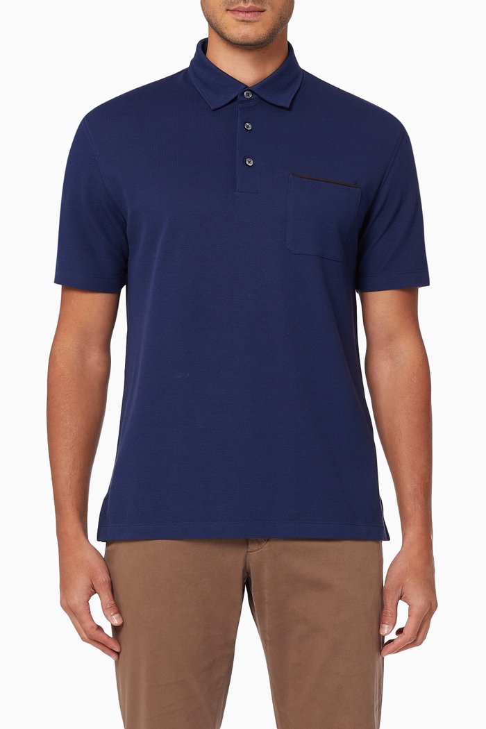 

Short Sleeve Polo Shirt in Cotton Knit, Blue