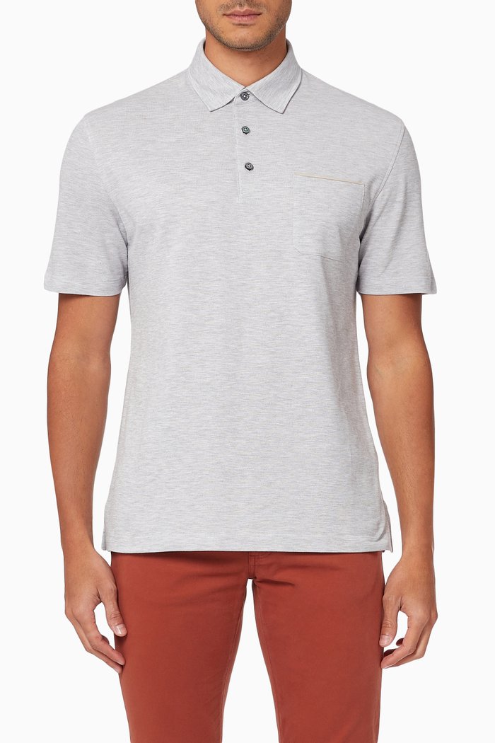 

Short Sleeve Polo Shirt in Premium Cotton Knit, Grey