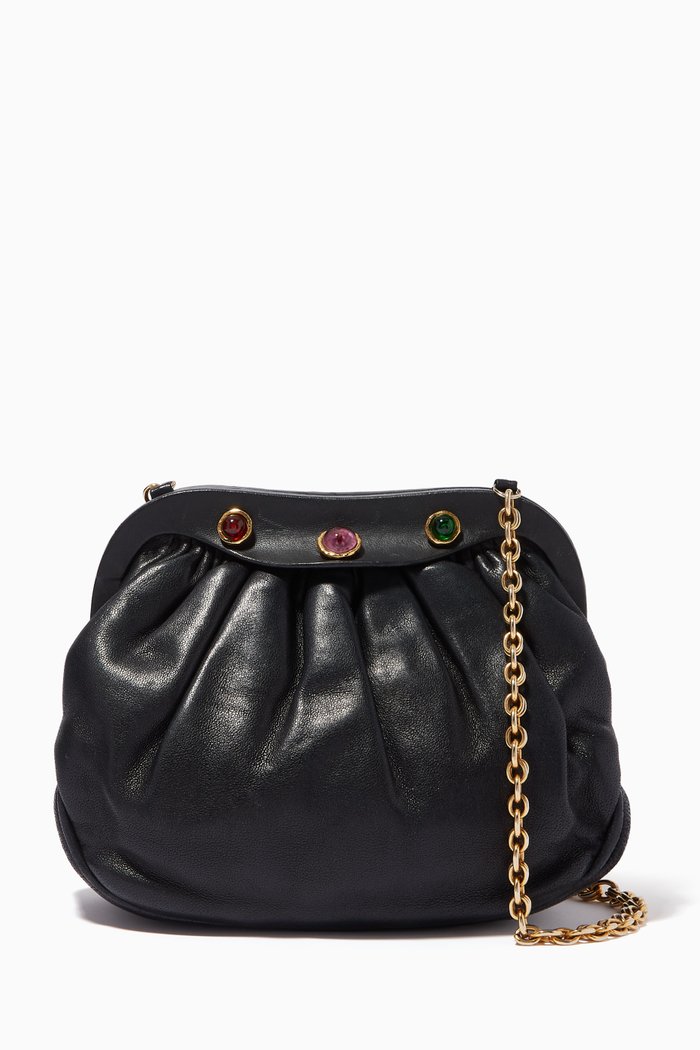 

Gripoix Glass Pearls Crossbody Bag in Leather, Black