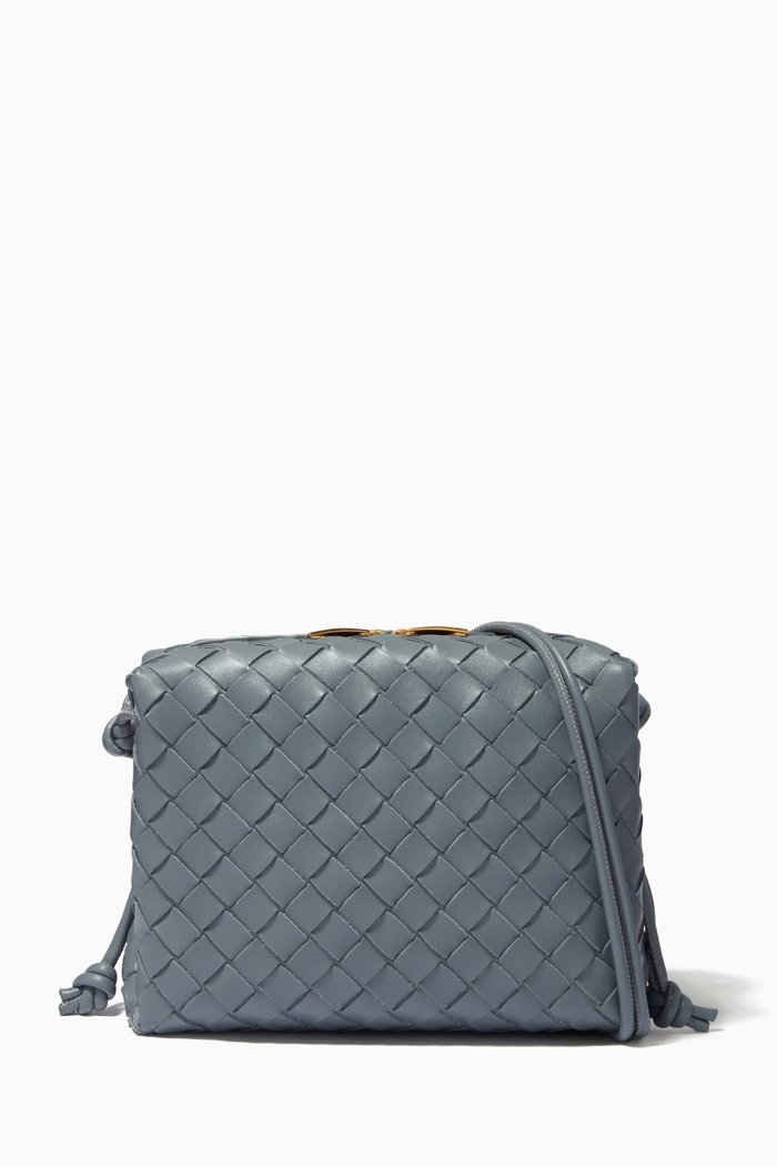 

Loop Small Crossbody Bag in Laminated Intrecciato Nappa, Grey