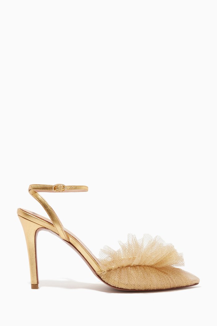 Franca 100 Pumps in Metallic Leather & Tulle, Gold
