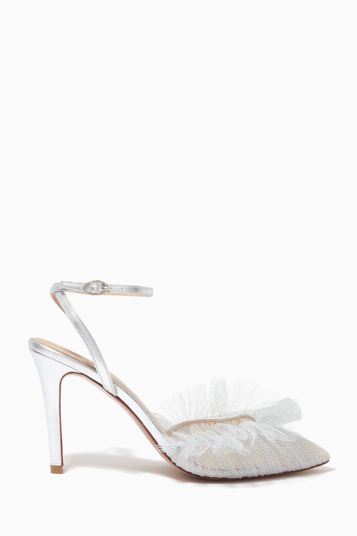 

Franca 100 Pumps in Metallic Leather & Tulle, Silver